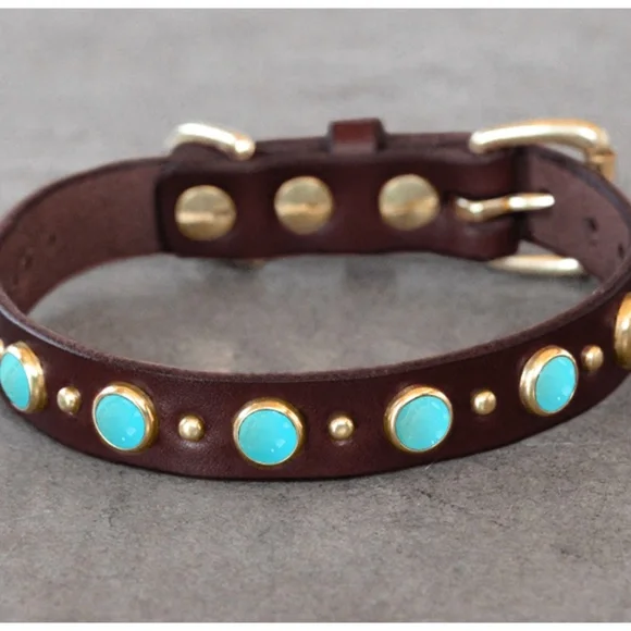 NWT California Collar Co.5/8 Diego Leather Dog Collar with Turquoise